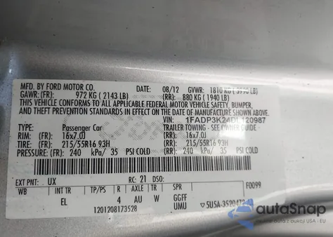 2013 Ford Focus Se из США, поврежденный, VIN 1FADP3K24DL120987